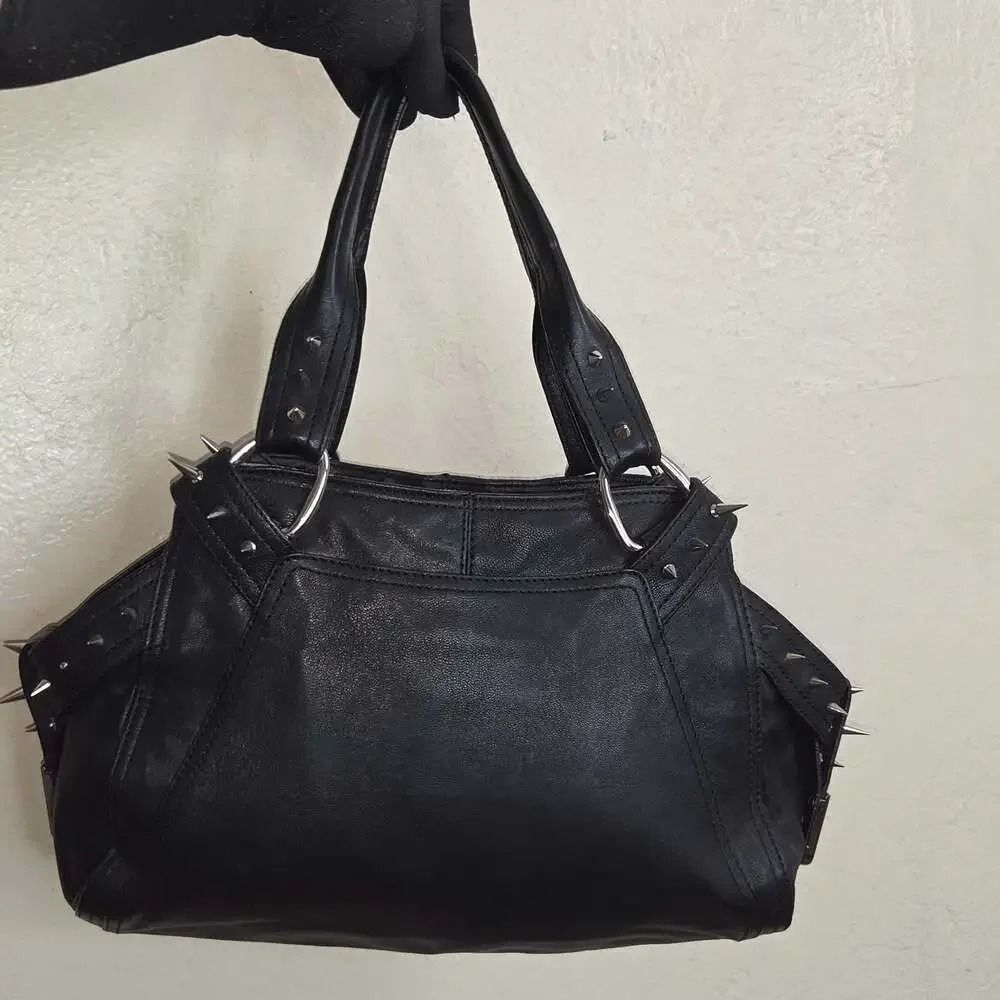 Custom Kooba Black Genuine Leather Shoulder Bag with Goth Studs/Spikes Rare